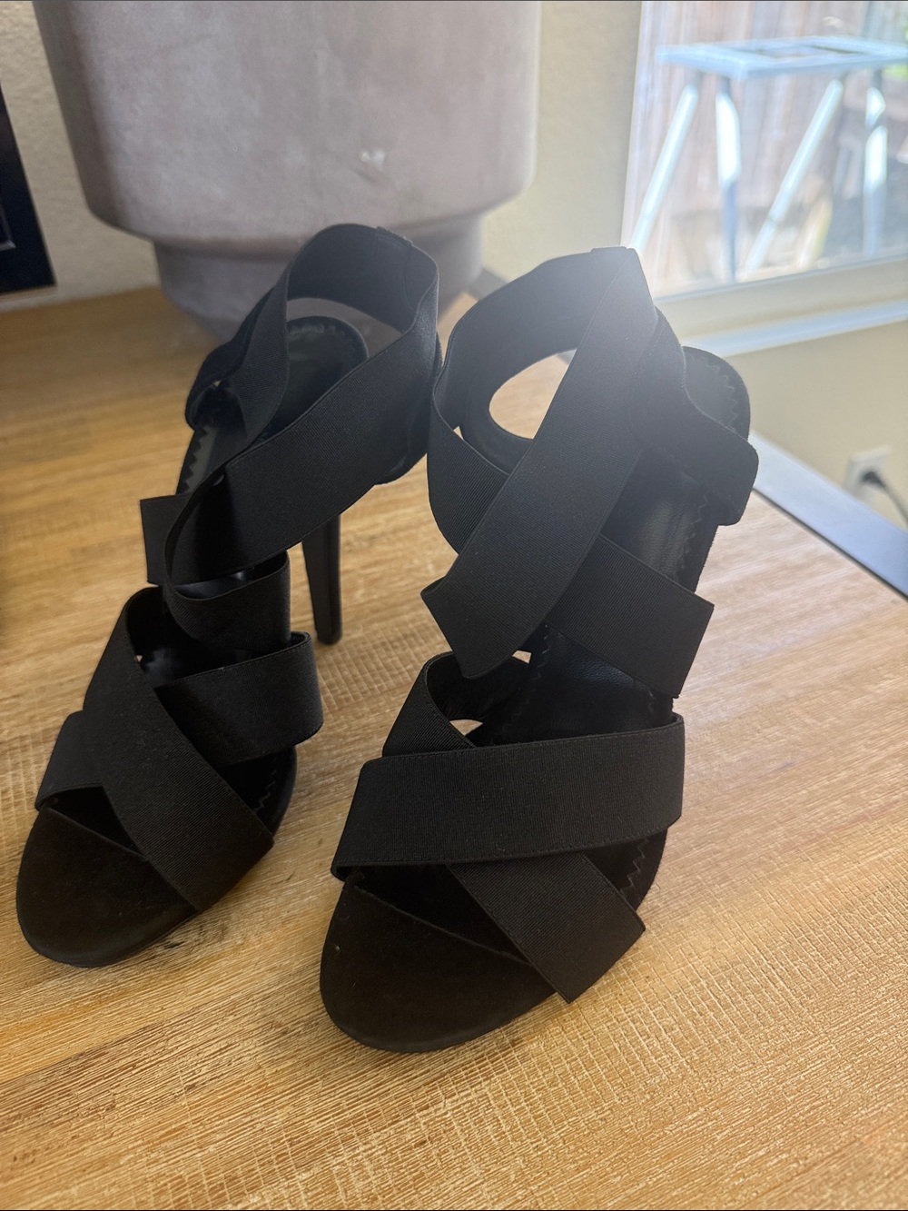 AllSaints Black Crisscross Strappy High Heel Sandals
